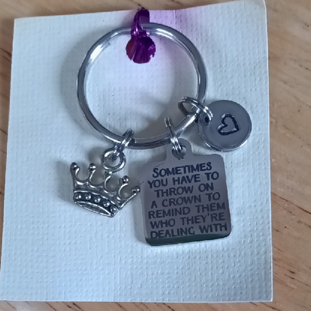 Silver Keychain with Crown and Heart Charms